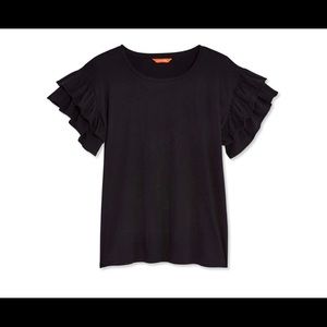 Black Ruffle Sleeves Tee Shirt